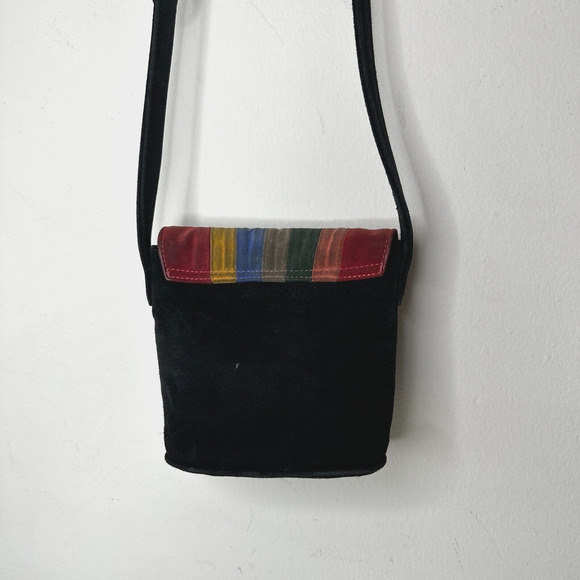 Cab Blanche Shell Canteen Black Suede Rainbow Clamshell Fold Crossbody Purse - Picture 7 of 16